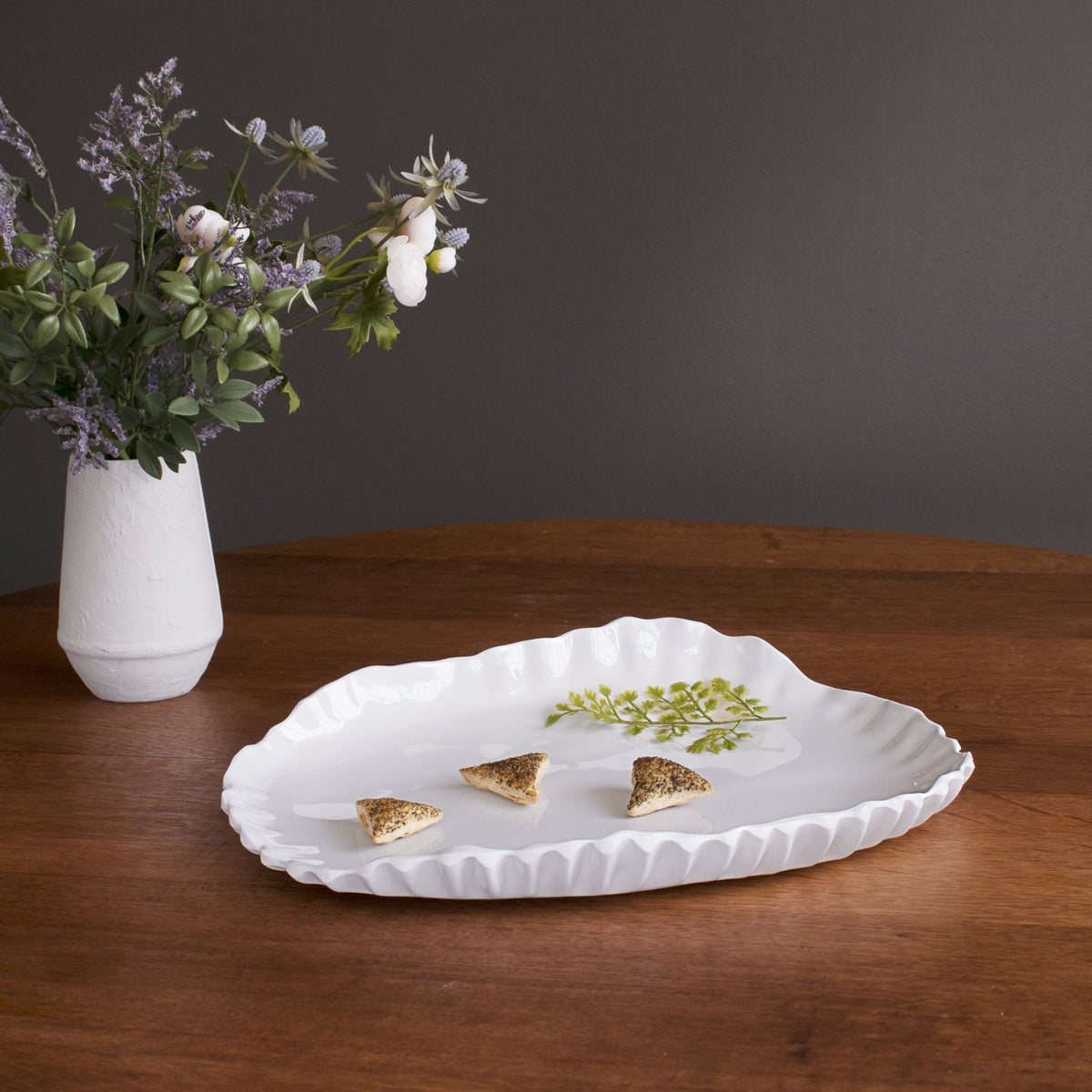 White Bloom Pinched Large Oval Serving Platter