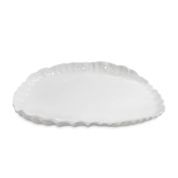 White Bloom Pinched Large Oval Serving Platter