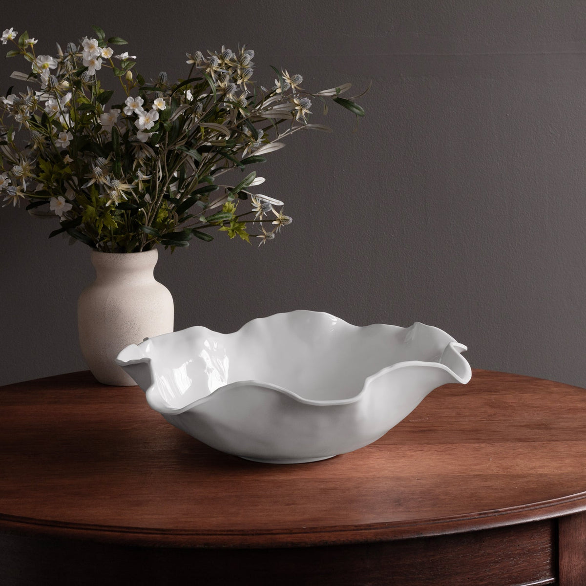 Vida Havana Extra Large Round Centerpiece (White) - Bowl Top View | Bone & Brass