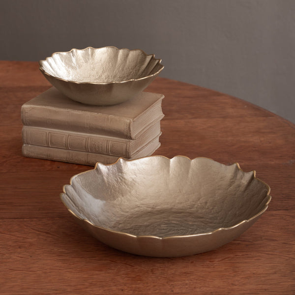 Taupe & Gold Small Round Serving Bowl