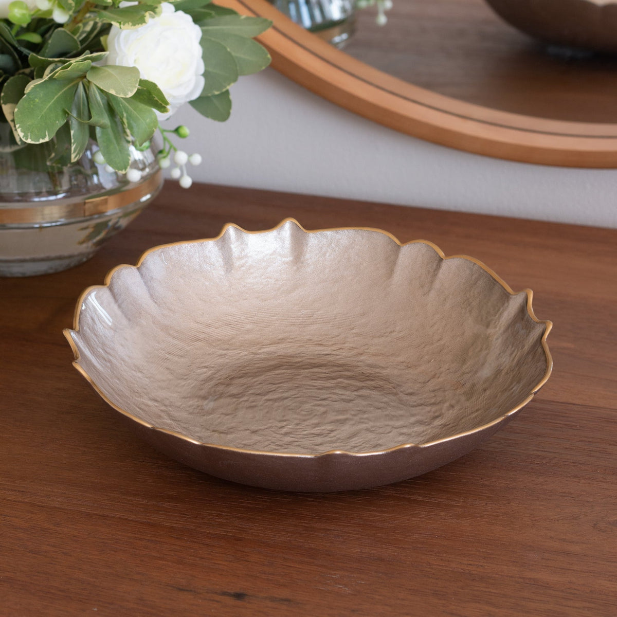 Glass Medium Round Bowl (Taupe Gold) - Bowl Side View | Bone & Brass