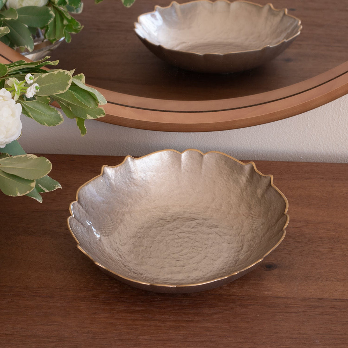 Glass Medium Round Bowl (Taupe Gold) - Bowl Detail | Bone & Brass