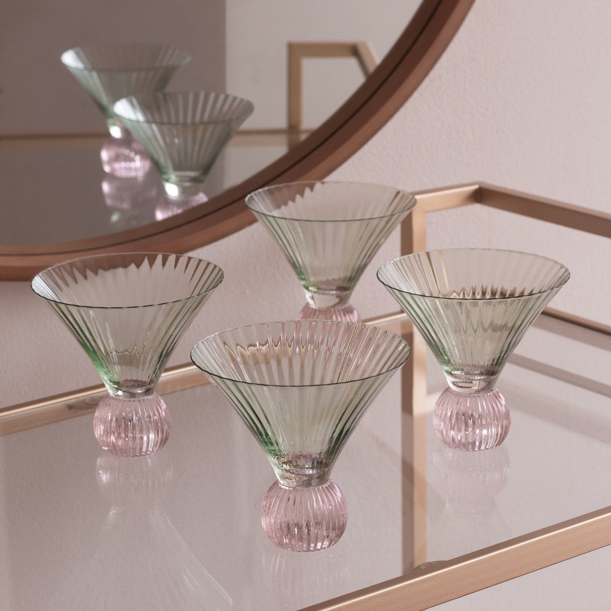 Venice Green & Pink Martini Set of 4 - Glass Detail | Bone & Brass