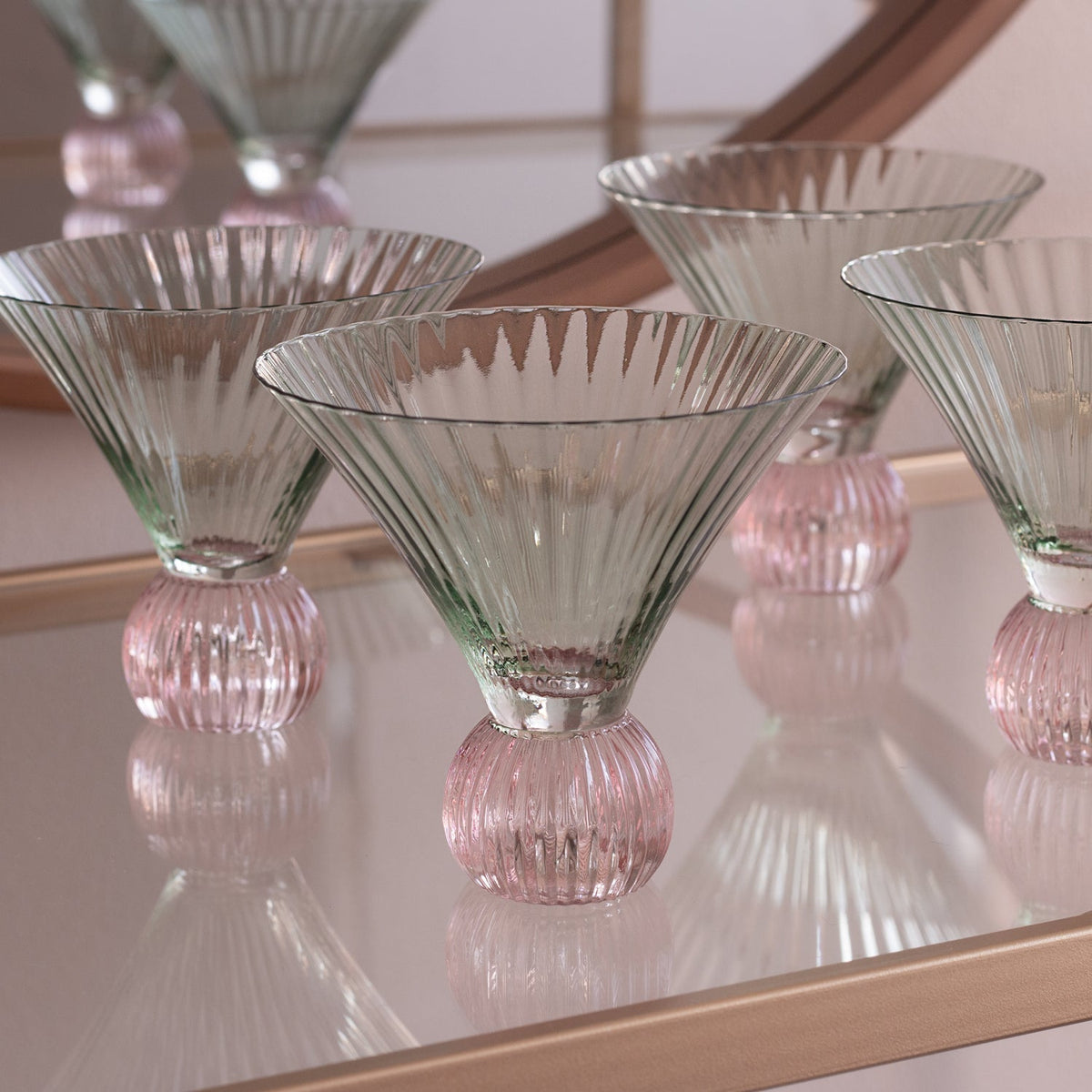 Venice Green & Pink Martini Set of 4 - Glass Close Up | Bone & Brass
