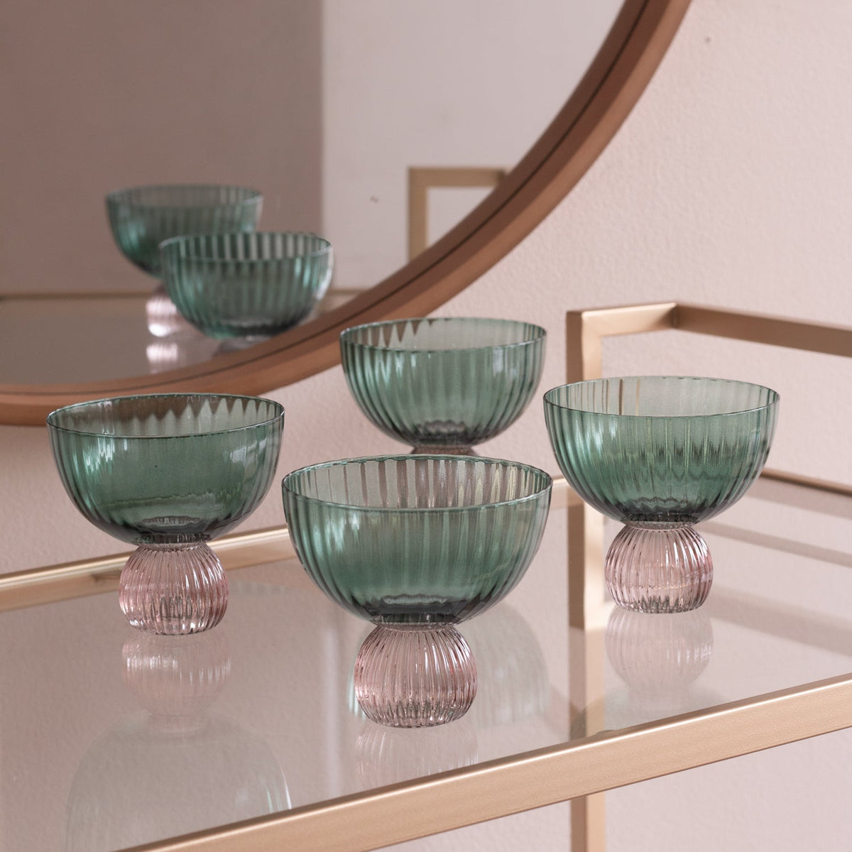 Glass Venice Coupe Set 4 (Green Lavender) - Glass Stem Detail | Bone & Brass