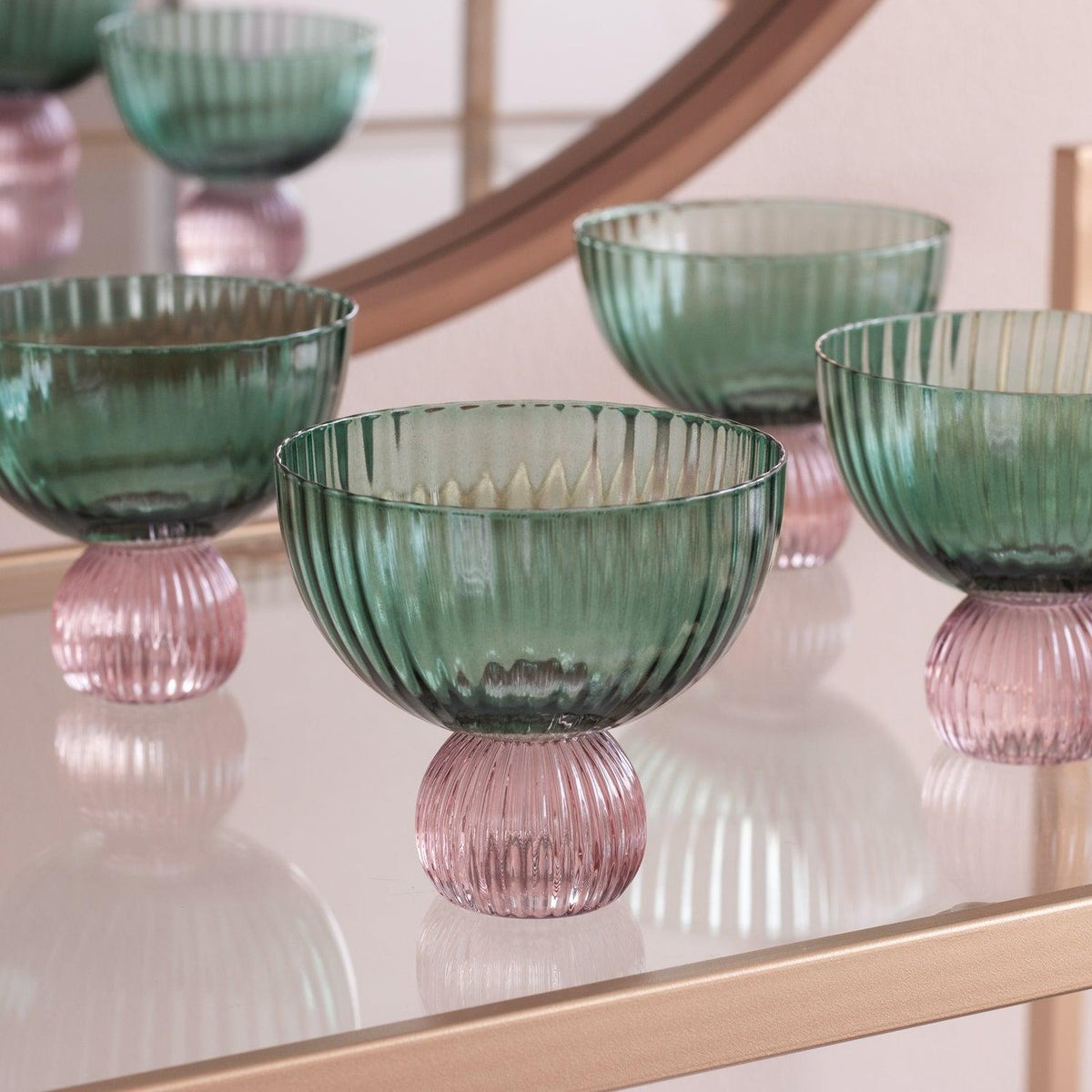 Glass Venice Coupe Set 4 (Green Lavender) - Glass Close Up | Bone & Brass