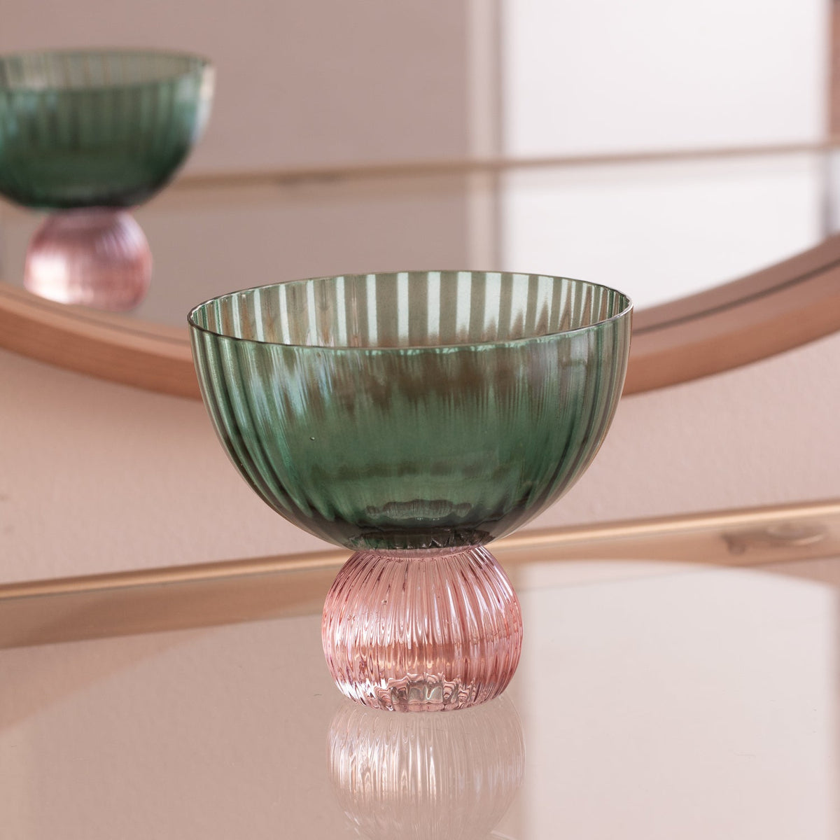 Glass Venice Coupe Set 4 (Green Lavender) - Glass Detail | Bone & Brass
