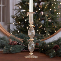 Glass Cambridge Beryl 10" Candlestick Holder Set 2 (Champagne Gold) - Candlestick Side View | Bone & Brass