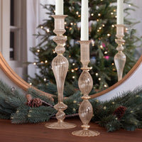 Glass Cambridge Beryl 10" Candlestick Holder Set 2 (Champagne Gold) - Candlestick Close Up | Bone & Brass