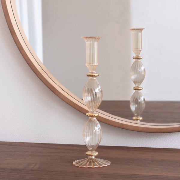 Glass Cambridge Beryl 10" Candlestick Holder Set 2 (Champagne Gold) - Candlestick Detail | Bone & Brass