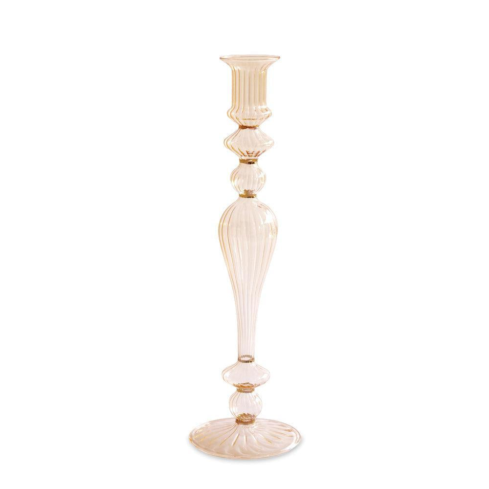 Glass Cambridge Josephine 13.5" Candlestick Holder Set 2 (Champagne | Bone & Brass