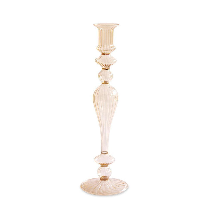 Glass Cambridge Josephine 13.5" Candlestick Holder Set 2 (Champagne | Bone & Brass