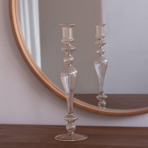 Glass Cambridge Josephine 13.5" Candlestick Holder Set 2 (Champagne - Candlestick Detail | Bone & Brass