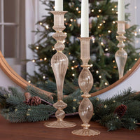 Glass Cambridge Josephine 13.5" Candlestick Holder Set 2 (Champagne - Candlestick Close Up | Bone & Brass
