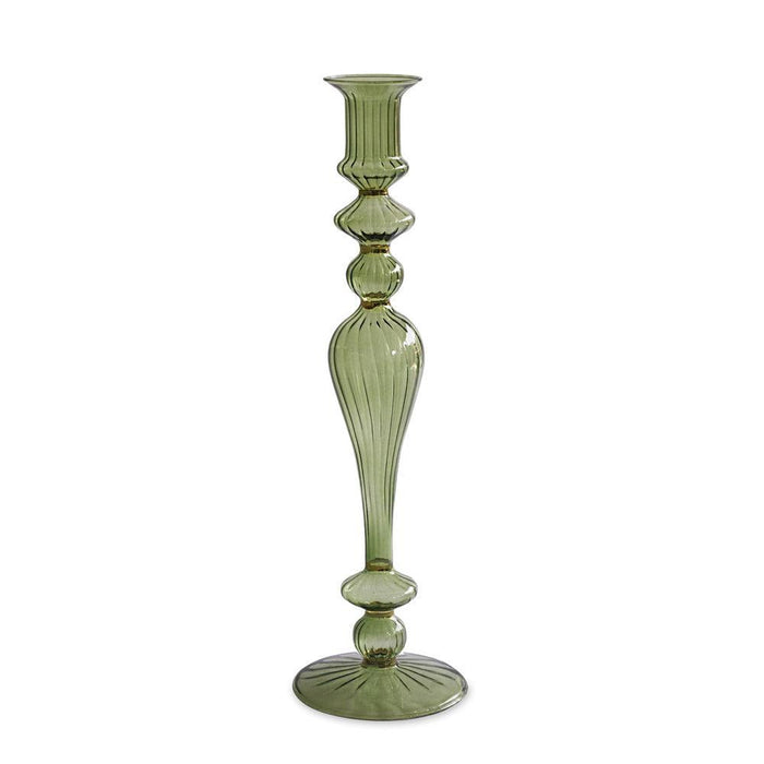 Glass Cambridge Josephine 13.5" Candleholder set 2 (Green Gold) | Bone & Brass