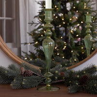 Glass Cambridge Josephine 13.5" Candleholder set 2 (Green Gold) - Candlestick Side View | Bone & Brass