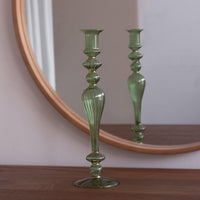 Glass Cambridge Josephine 13.5" Candleholder set 2 (Green Gold) - Candlestick Detail | Bone & Brass