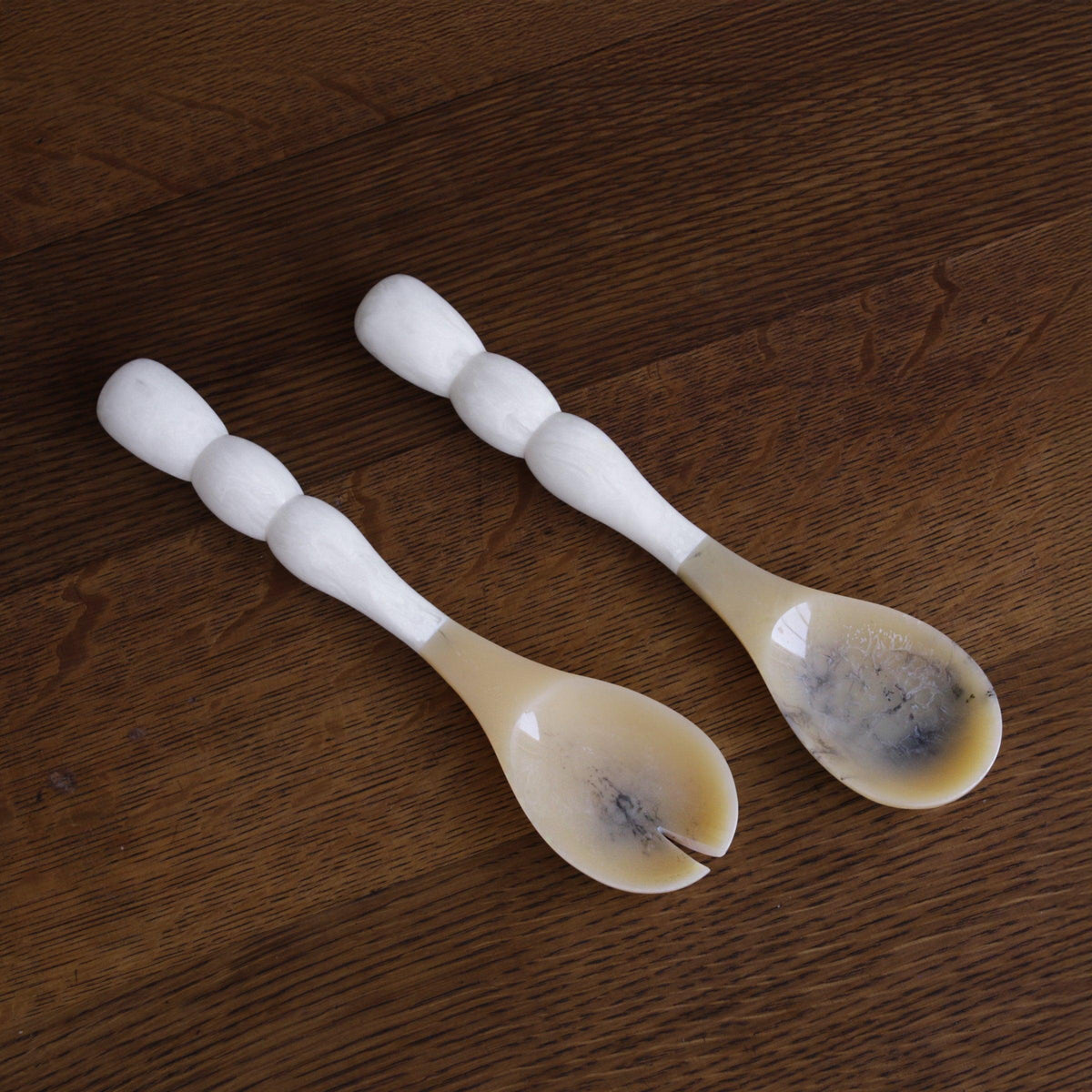 Resin Rio Bubble Salad Servers (White) - Handle Detail | Bone & Brass