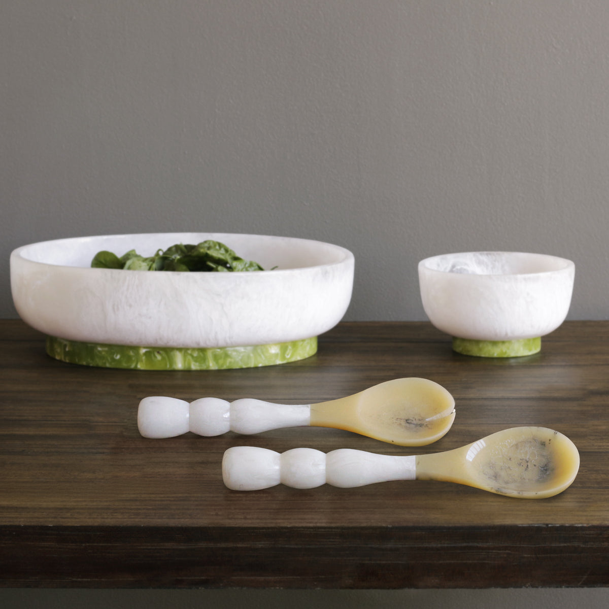 Resin Rio Bubble Salad Servers (White) - Set View | Bone & Brass