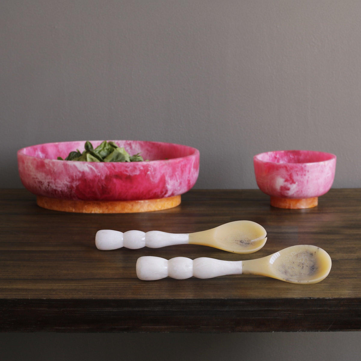 Resin Rio Bubble Salad Servers (White) - Set Top View | Bone & Brass