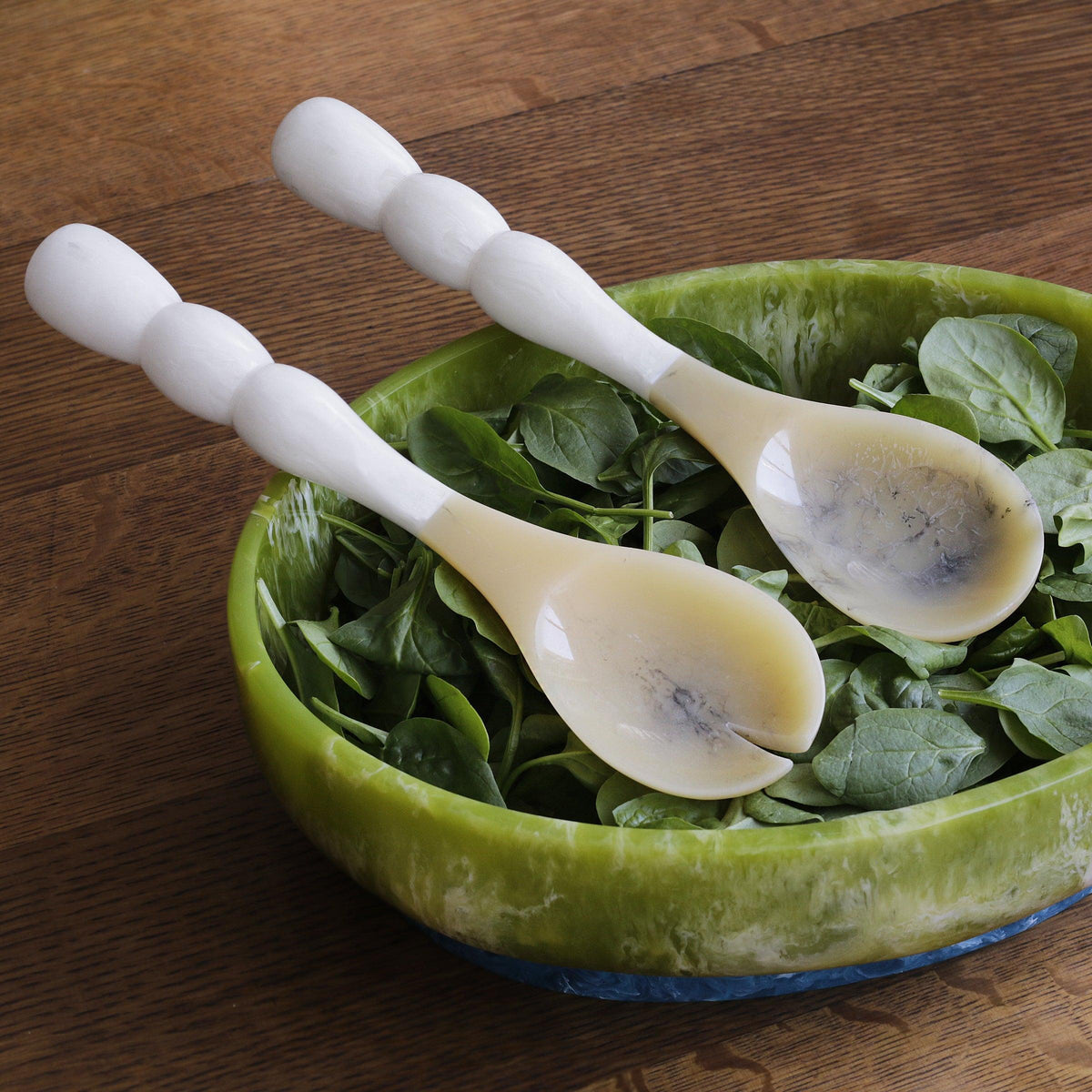 Resin Rio Bubble Salad Servers (White) - Set Top View | Bone & Brass