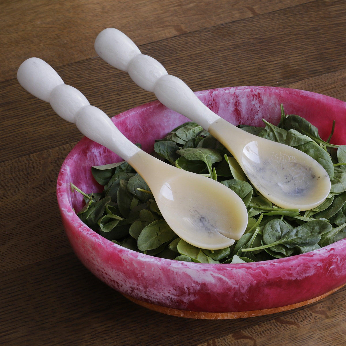Resin Rio Bubble Salad Servers (White) - Handle Detail | Bone & Brass