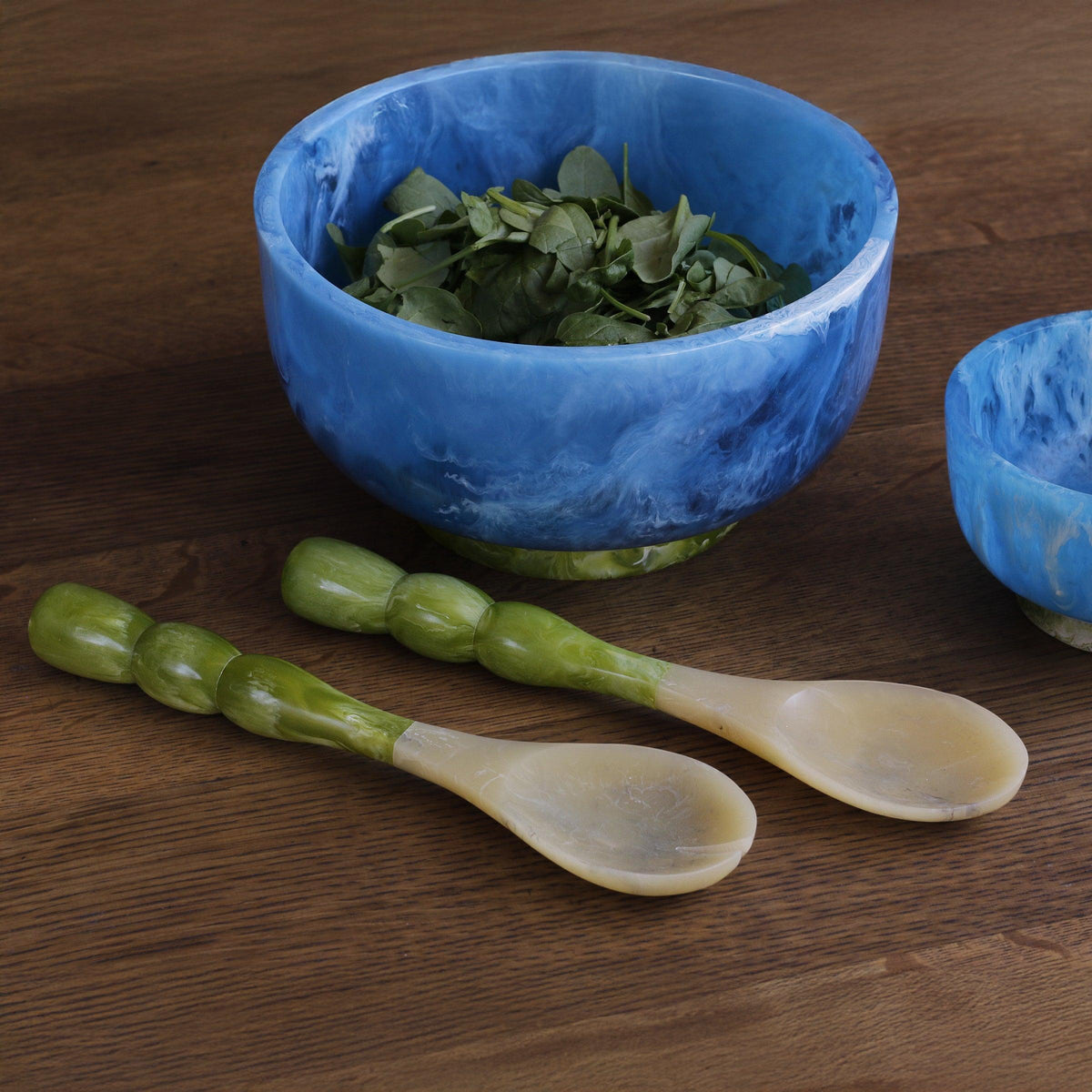 Resin Rio Bubble Salad Servers (Green) - Handle Detail | Bone & Brass