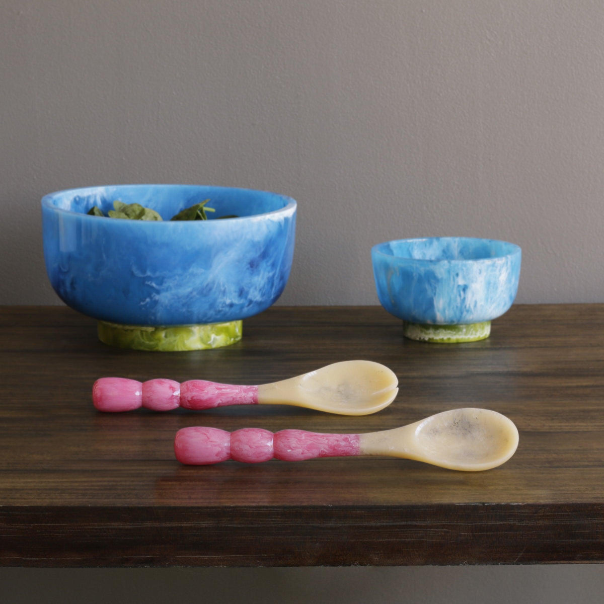 Resin Rio Bubble Salad Servers (Pink) - Set View | Bone & Brass