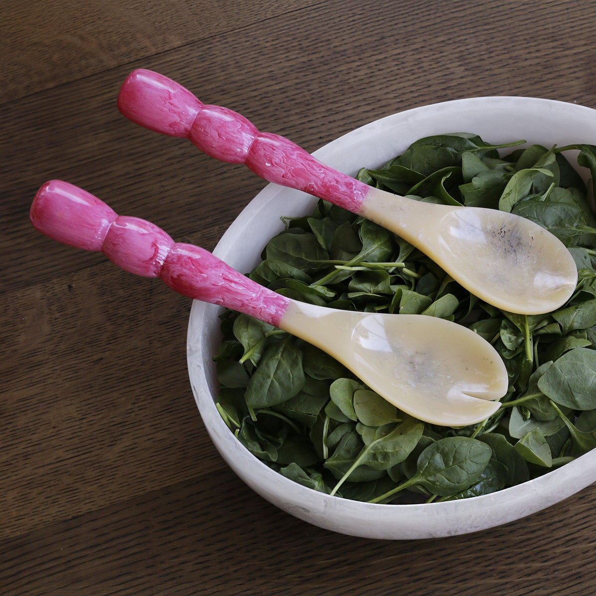 Resin Rio Bubble Salad Servers (Pink) - Handle Detail | Bone & Brass