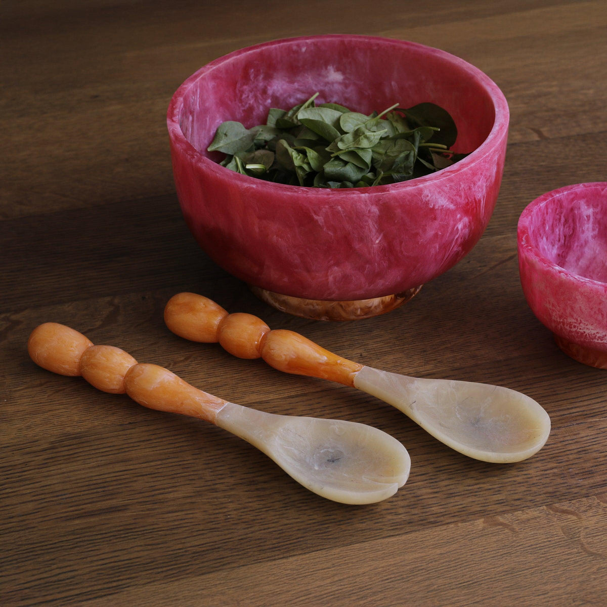 Resin Rio Bubble Salad Servers(Orange) - Handle Detail | Bone & Brass