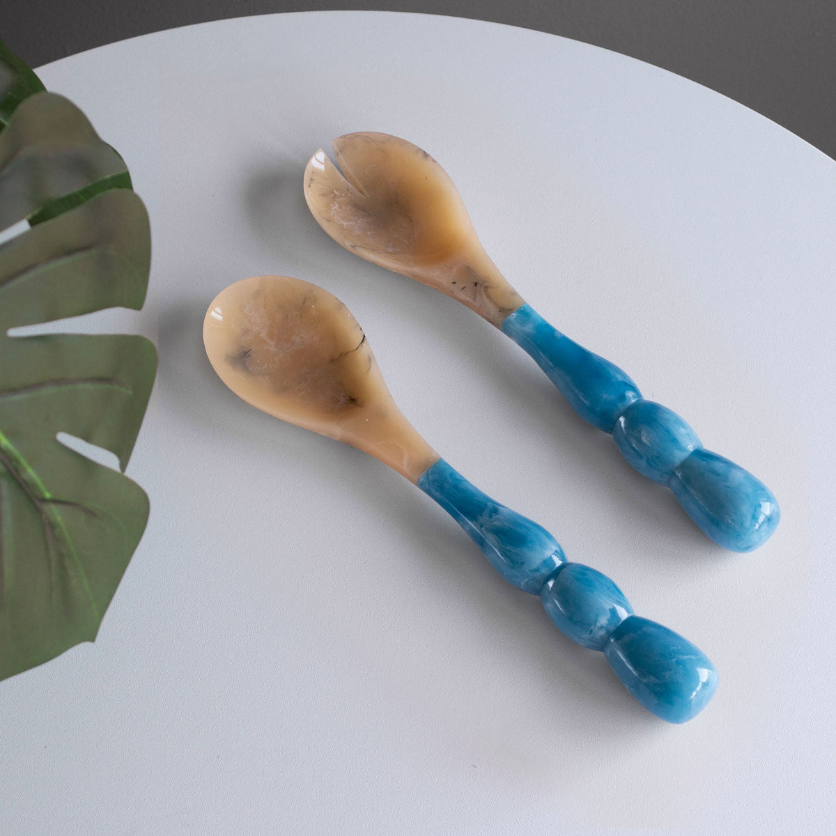 Resin Rio Bubble Salad Servers (Blue) - Handle Detail | Bone & Brass