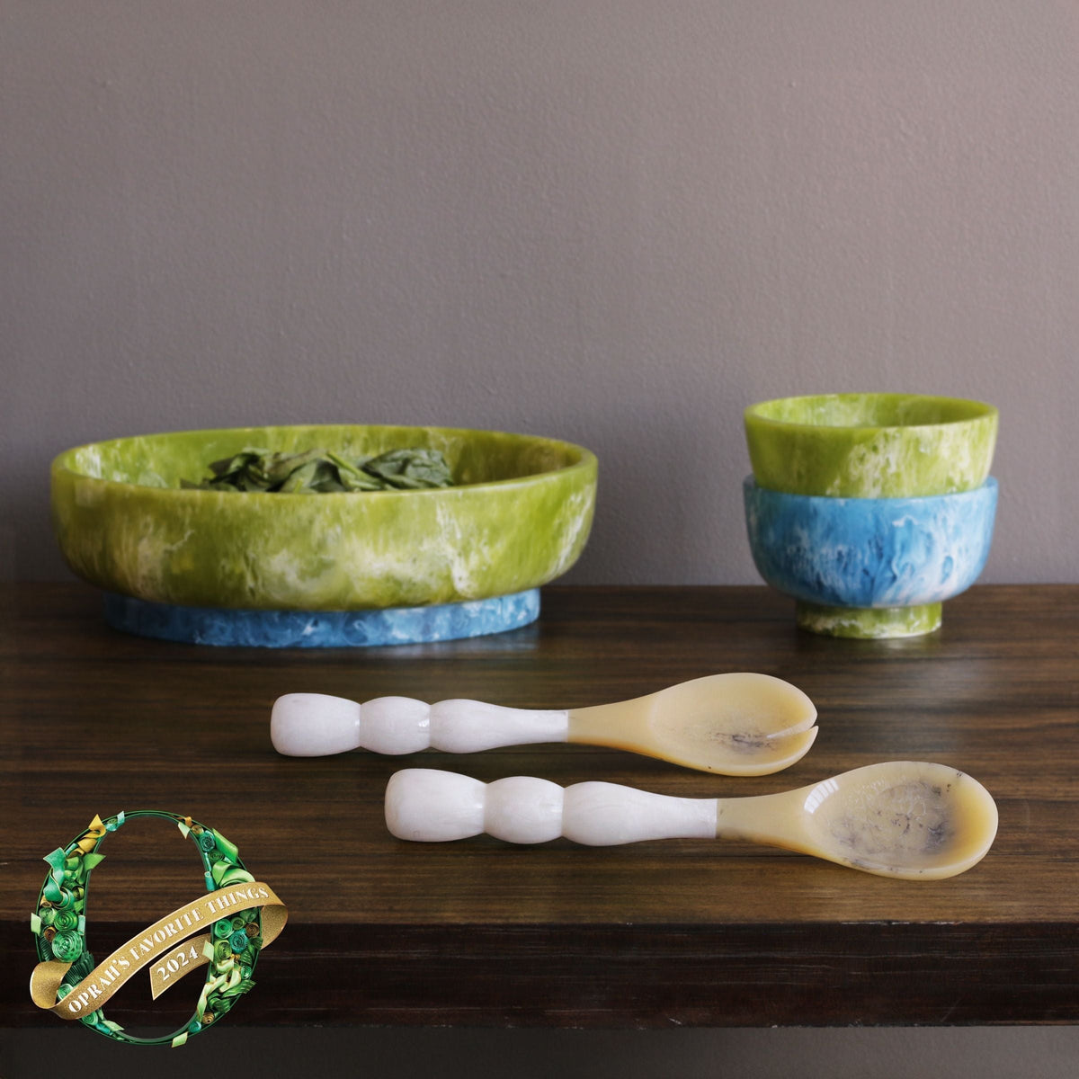 Resin Rio Large Oval Bowl Base (Green Blue) - Bowl Top View | Bone & Brass
