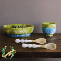 Resin Rio Large Oval Bowl Base (Green Blue) - Bowl Top View | Bone & Brass