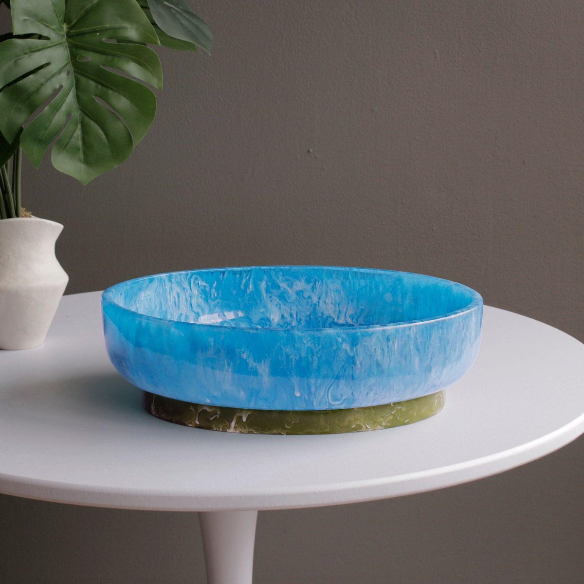 Resin Rio Large Oval Bowl Base (Blue Green) - Bowl Top View | Bone & Brass