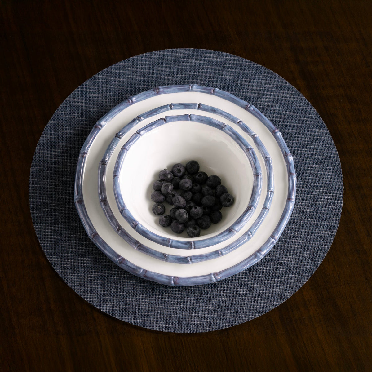 Vida Blue Bamboo & White Dinner Plate Set of 4