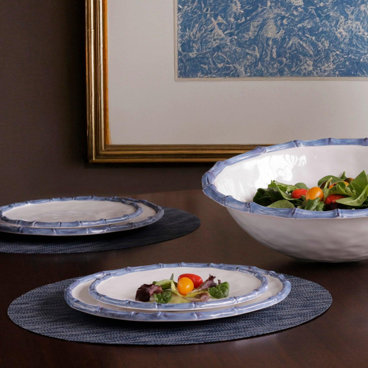 Vida Blue Bamboo & White Salad Plate Set of 4