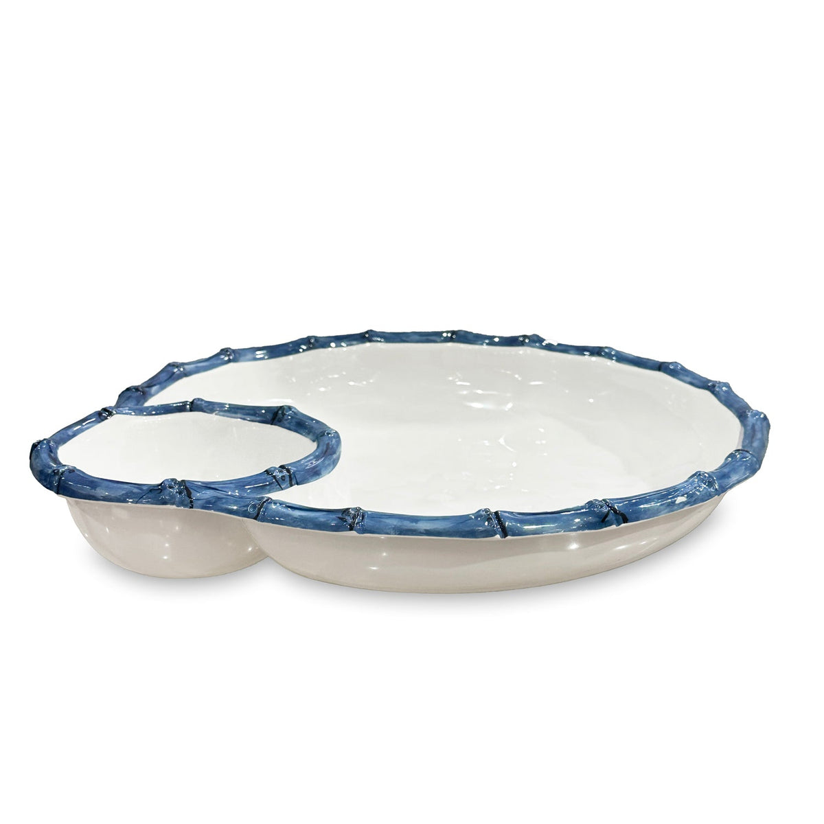 Vida White & Blue Bamboo Large Chip Dip Bowl | Bone & Brass