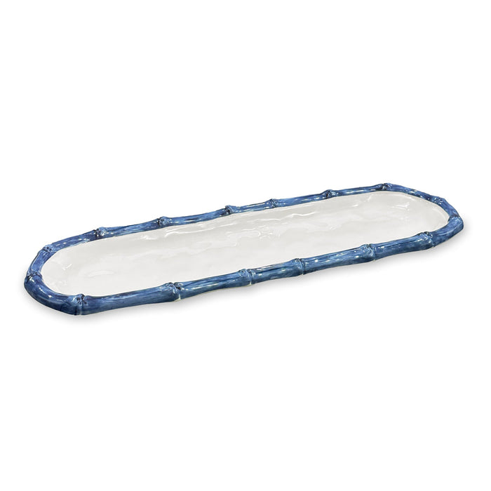 White & Blue Bamboo Baguette Serving Platter