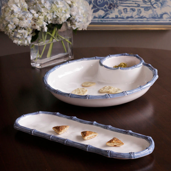White & Blue Bamboo Baguette Serving Platter