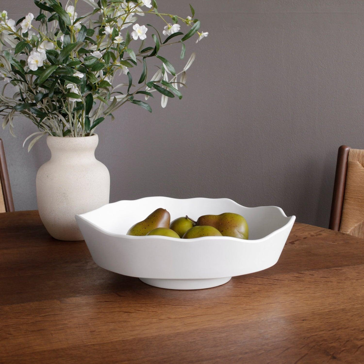 Vida Faceted Edge White Serving Bowl - Bowl Detail | Bone & Brass