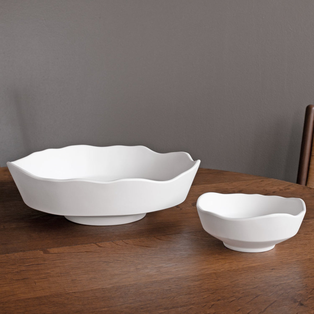 Vida Faceted Edge White Serving Bowl - Bowl Top View | Bone & Brass