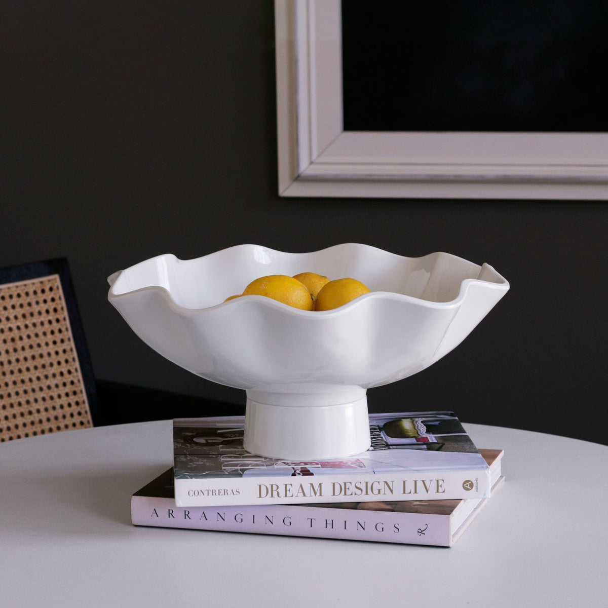 White Havana Carola Large Pedestal Serving Bowl - Bowl Detail | Bone & Brass