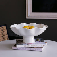 White Havana Carola Large Pedestal Serving Bowl - Bowl Detail | Bone & Brass