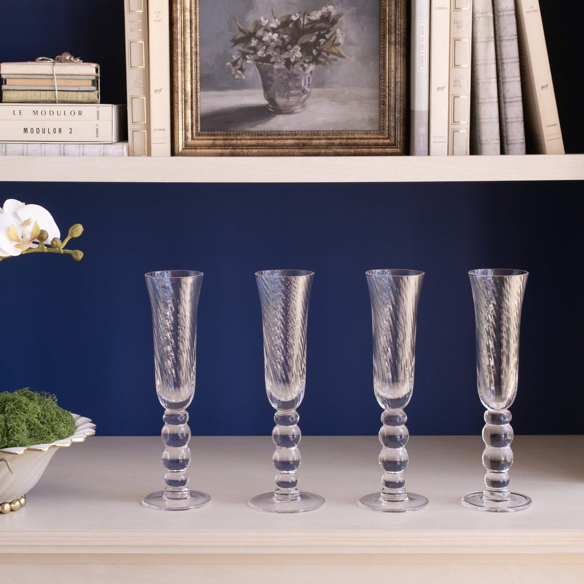 Glass French Swirl Champagne Flute Set of 4 (Clear) - Glass Detail | Bone & Brass
