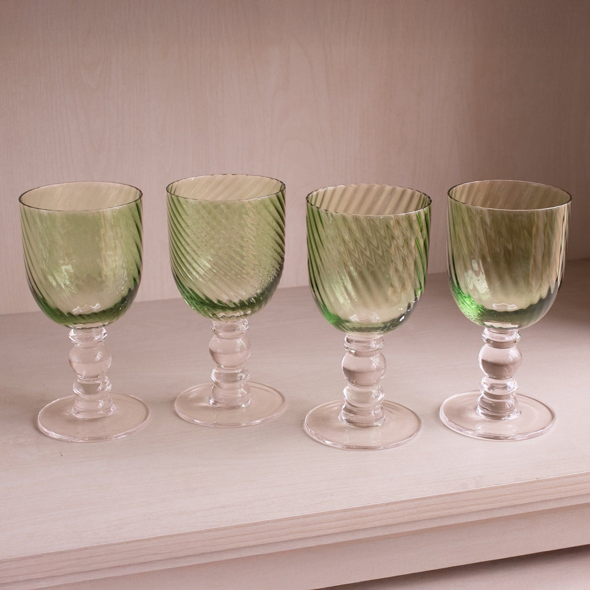 Glass French Swirl Wine Set 4 (Green) - Glass Detail | Bone & Brass
