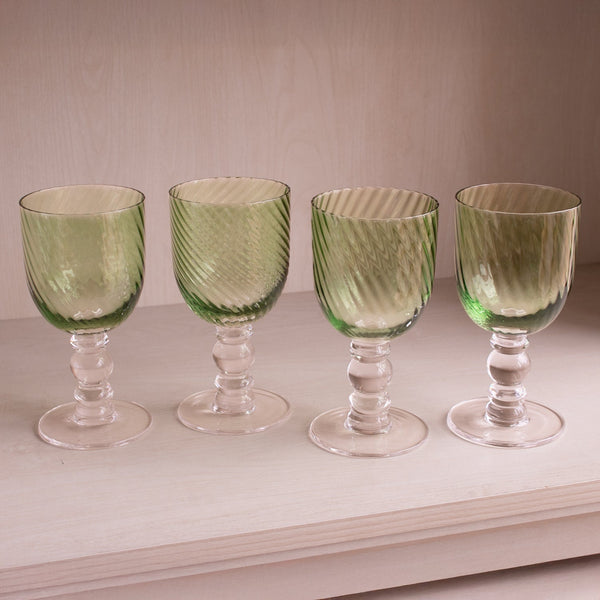 Glass French Swirl Wine Set 4 (Green) - Glass Detail | Bone & Brass