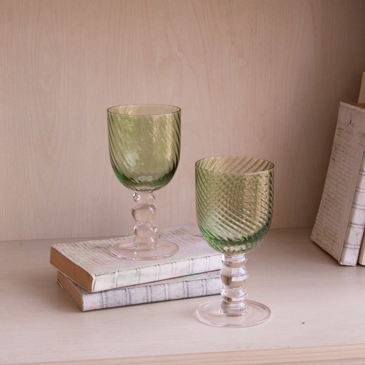Glass French Swirl Wine Set 4 (Green) - Glass Bowl Detail | Bone & Brass