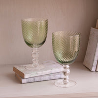 Glass French Swirl All Purpose Set 4 (Green) - Glass Stem Detail | Bone & Brass