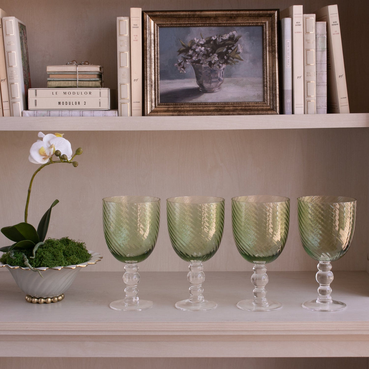 Glass French Swirl All Purpose Set 4 (Green) - Glass Detail | Bone & Brass