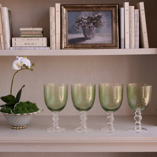 Glass French Swirl All Purpose Set 4 (Green) - Glass Detail | Bone & Brass
